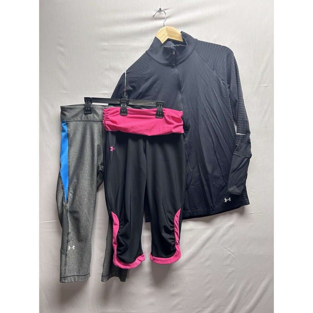 Under Armour Women’s M/L Lot Athletic Set Capris Pullover Heat Gear All Season
